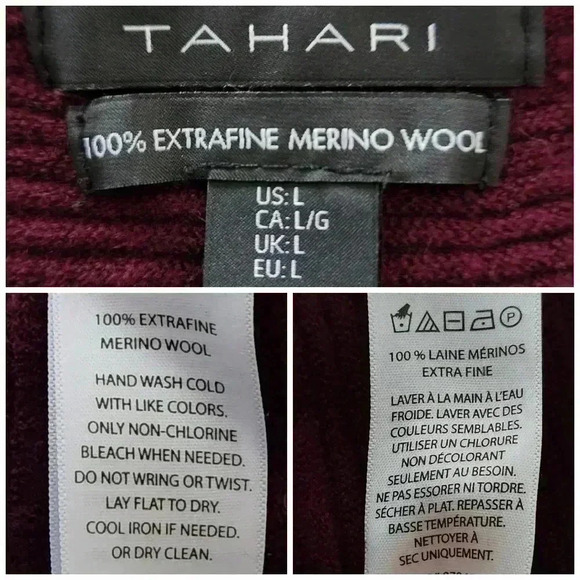 Tahari Women’s Merino Wool Sweater M Burgundy Plum Ribbed Pullover - Picture 7 of 7